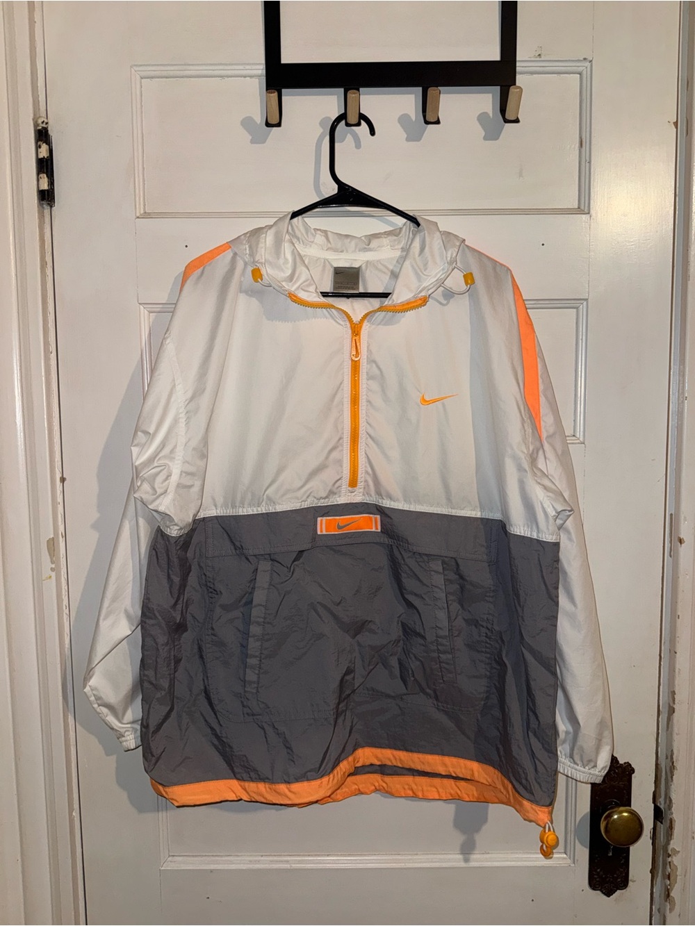 Nike White Windbreaker with Orange Trim and Zipper